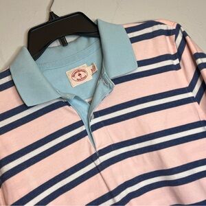 Brooks Brother’s Men’s Medium Short Sleeve Red Fleece Polo Pink White Blue Shirt